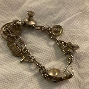 Antique, Solid Sterling Silver South West Mexican Charm Bracelet